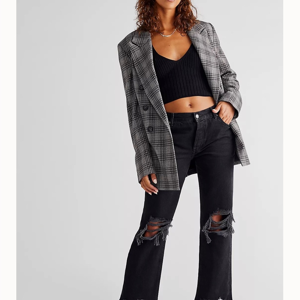 Free People Maggie Mid Rise Straight Washed Black Jeans